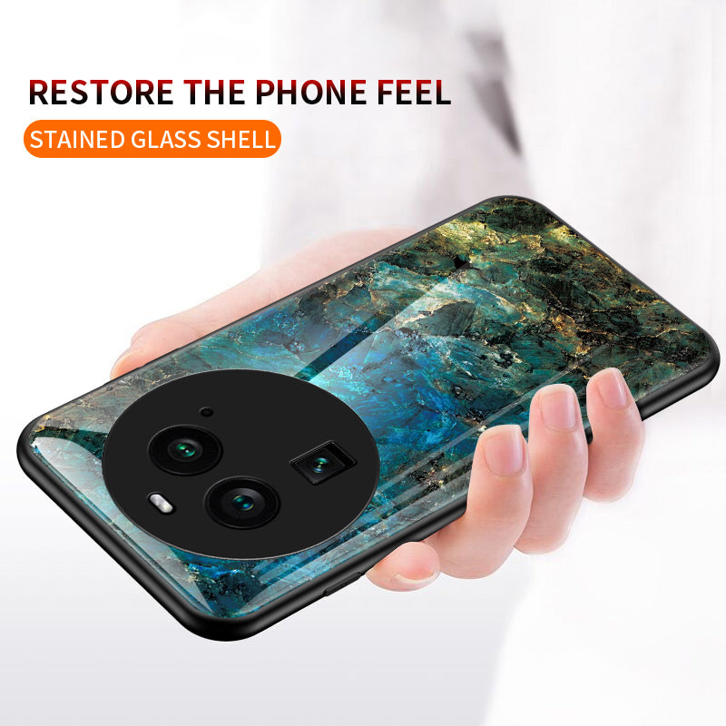 For Oppo Find X6 Tempered Glass Marble Pattern Phone Case PC+TPU Anti-Scratch Cover