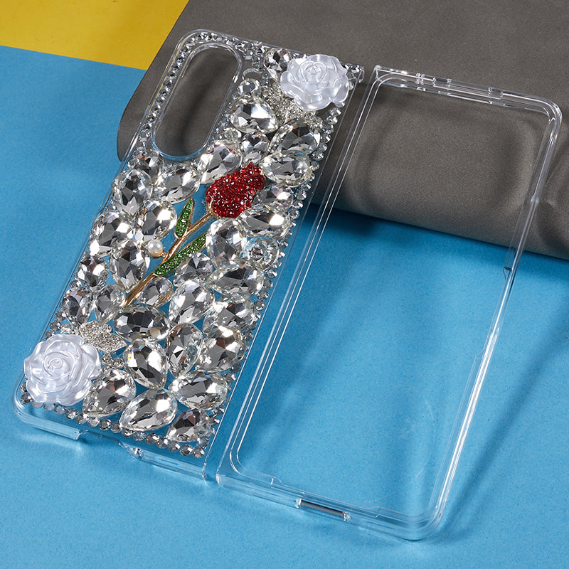 Rhinestone Decor Phone Case for Samsung Galaxy Z Fold5 5G , 2-Piece Design Hard PC Phone Cover