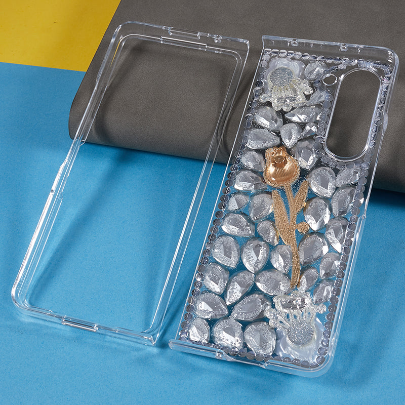 Rhinestone Decor Phone Case for Samsung Galaxy Z Fold5 5G , 2-Piece Design Hard PC Phone Cover