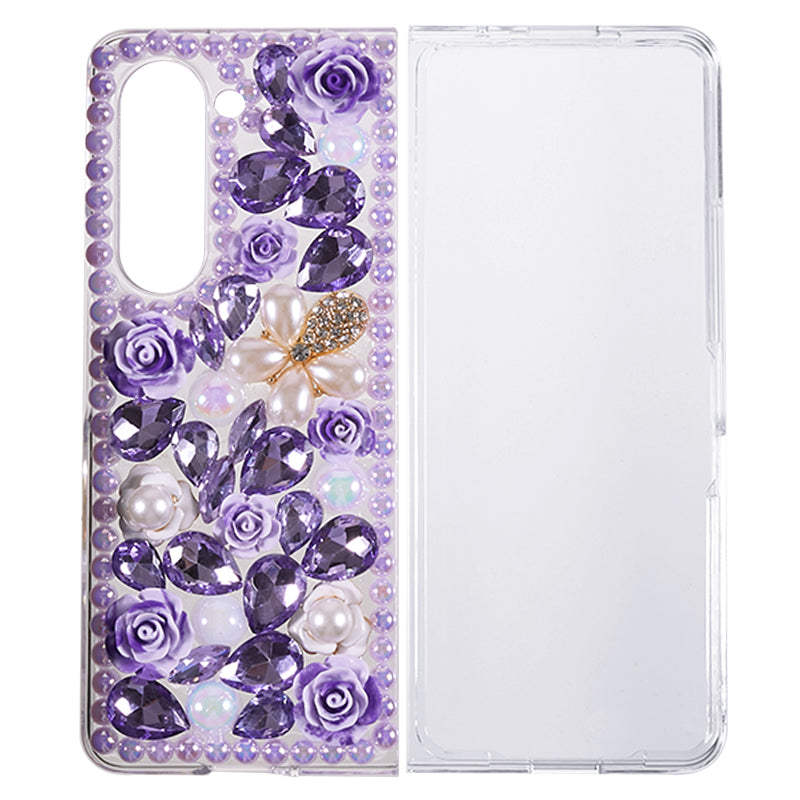 PC Phone Case for Samsung Galaxy Z Fold5 5G , 2-Piece Design Rhinestone Decor Phone Cover