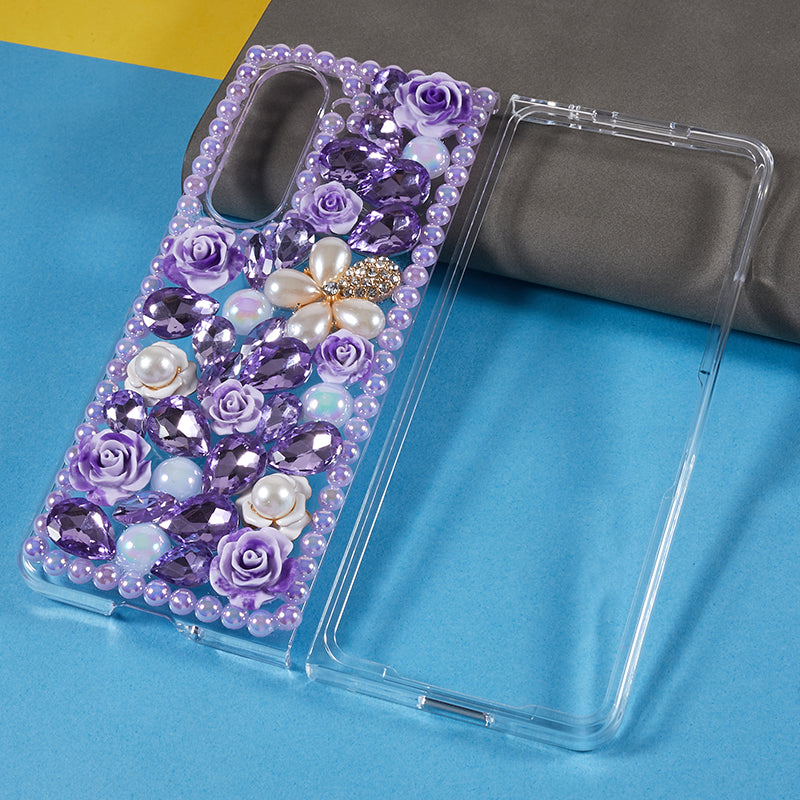 PC Phone Case for Samsung Galaxy Z Fold5 5G , 2-Piece Design Rhinestone Decor Phone Cover