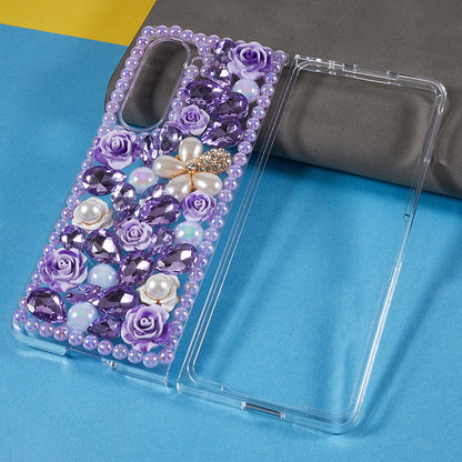 PC Phone Case for Samsung Galaxy Z Fold5 5G , 2-Piece Design Rhinestone Decor Phone Cover