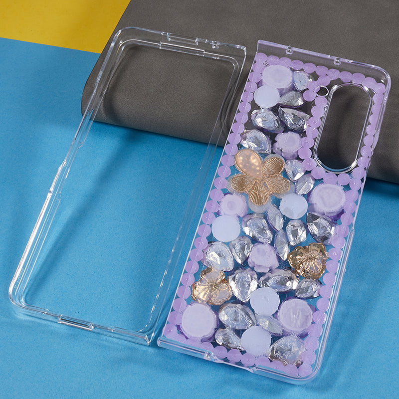 PC Phone Case for Samsung Galaxy Z Fold5 5G , 2-Piece Design Rhinestone Decor Phone Cover
