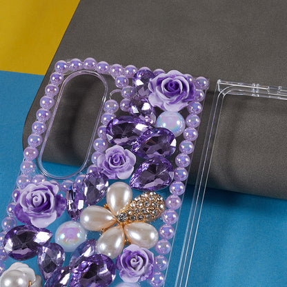PC Phone Case for Samsung Galaxy Z Fold5 5G , 2-Piece Design Rhinestone Decor Phone Cover