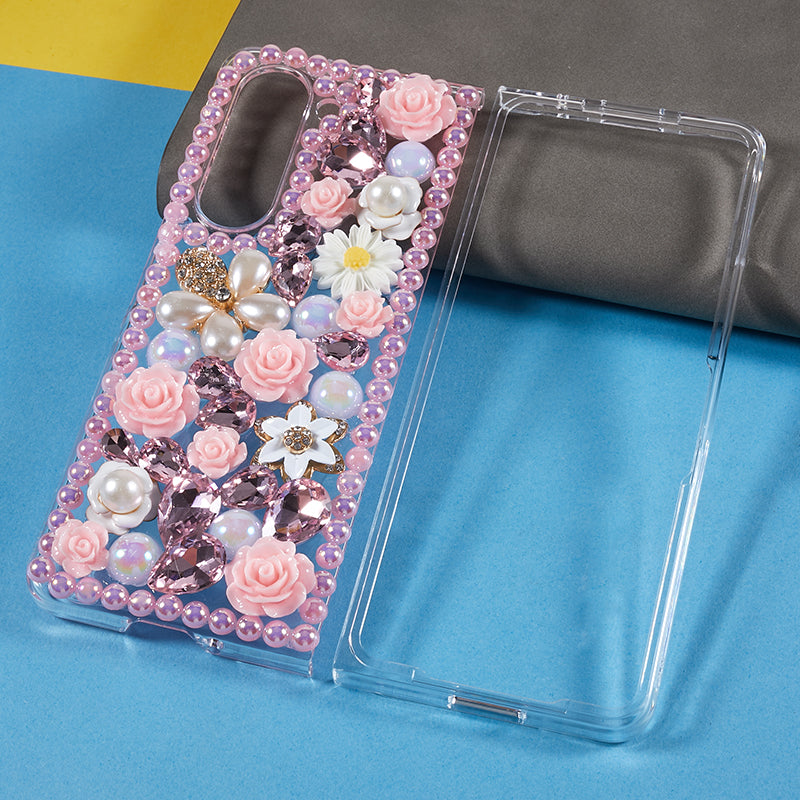 PC Phone Case for Samsung Galaxy Z Fold5 5G , 2-Piece Design Rhinestone Decor Phone Cover
