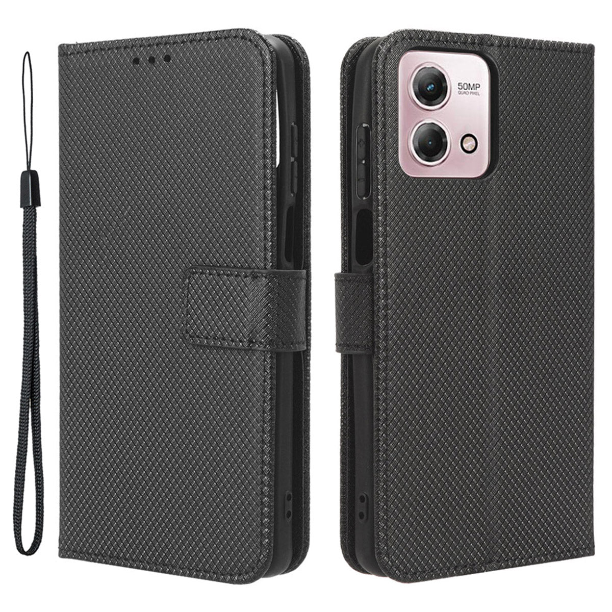For Motorola Moto G Stylus (2023) PU Leather Flip Case Diamond Texture Wallet Stand Phone Cover