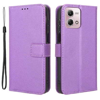 For Motorola Moto G Stylus (2023) PU Leather Flip Case Diamond Texture Wallet Stand Phone Cover
