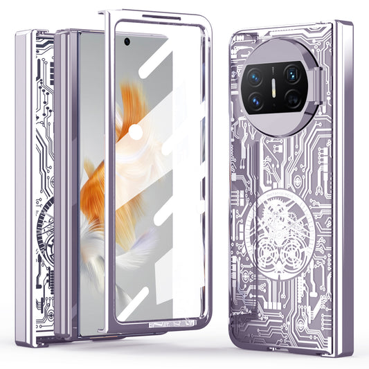 For Huawei Mate X3 5G Mechanical Legend Series Phone Case Electroplating PC Cover with Tempered Glass Film