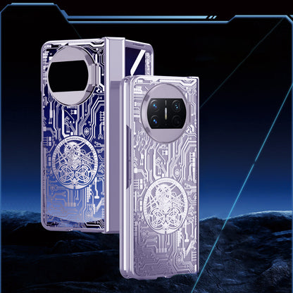 For Huawei Mate X3 5G Mechanical Legend Series Phone Case Electroplating PC Cover with Tempered Glass Film