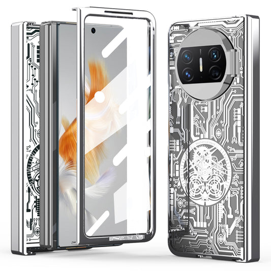 For Huawei Mate X3 5G Mechanical Legend Series Phone Case Electroplating PC Cover with Tempered Glass Film