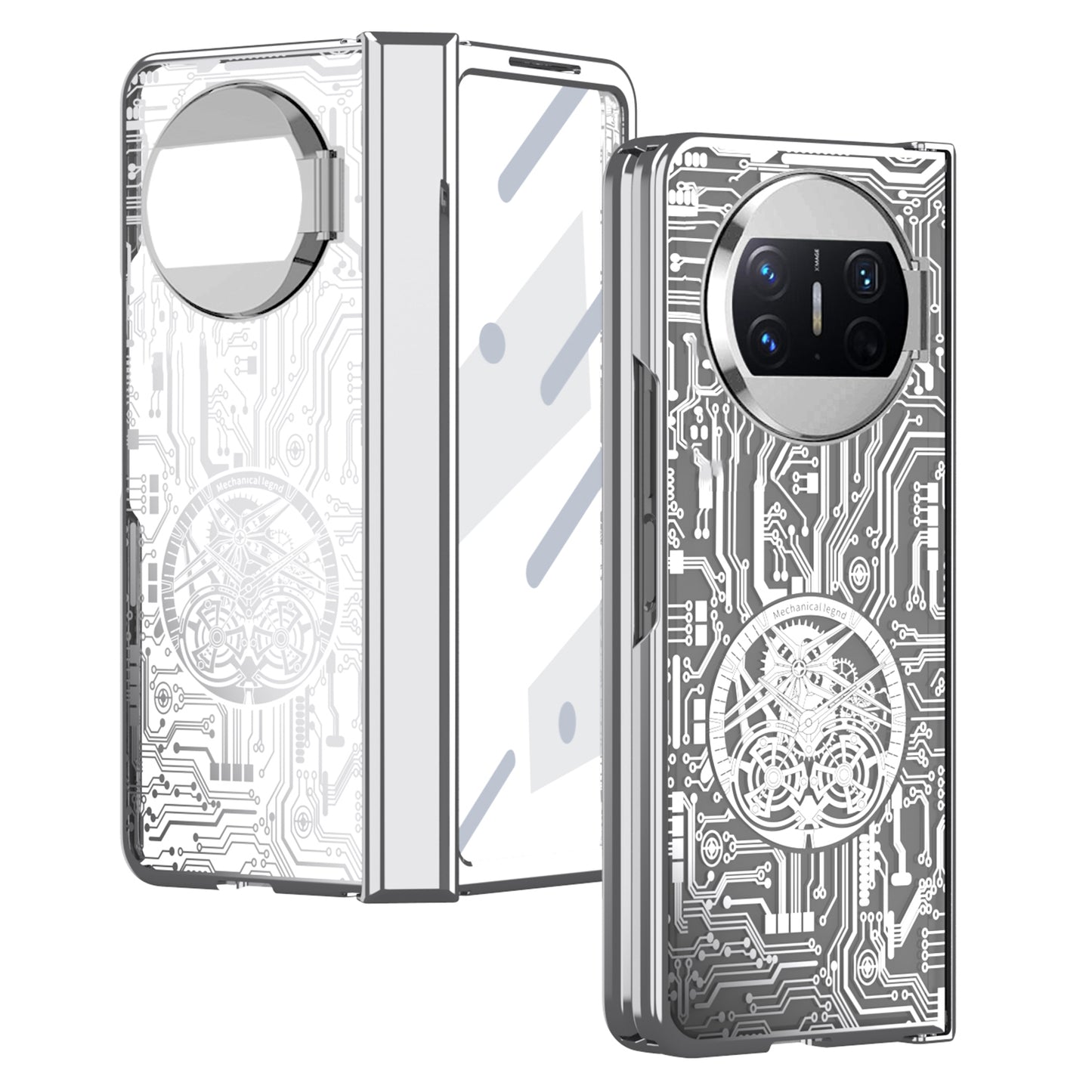 For Huawei Mate X3 5G Mechanical Legend Series Phone Case Electroplating PC Cover with Tempered Glass Film