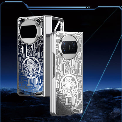 For Huawei Mate X3 5G Mechanical Legend Series Phone Case Electroplating PC Cover with Tempered Glass Film