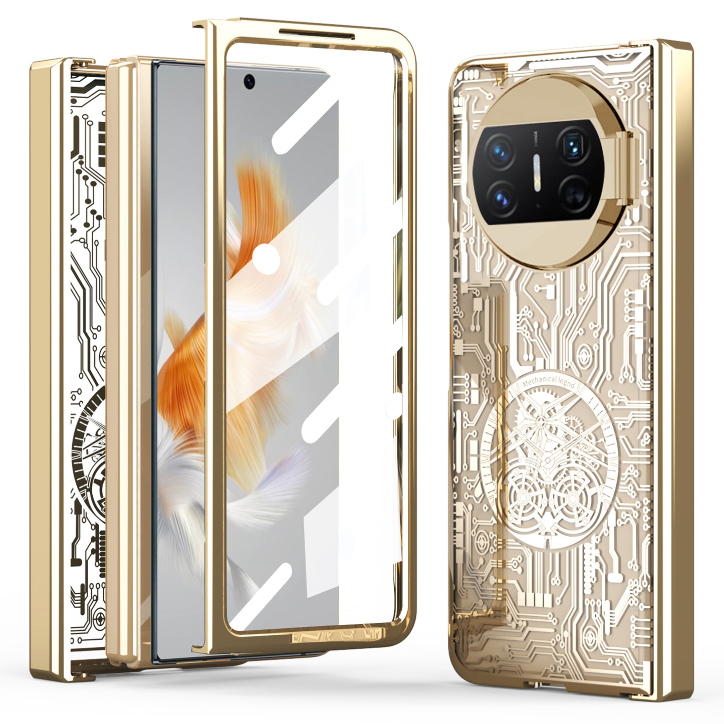 For Huawei Mate X3 5G Mechanical Legend Series Phone Case Electroplating PC Cover with Tempered Glass Film