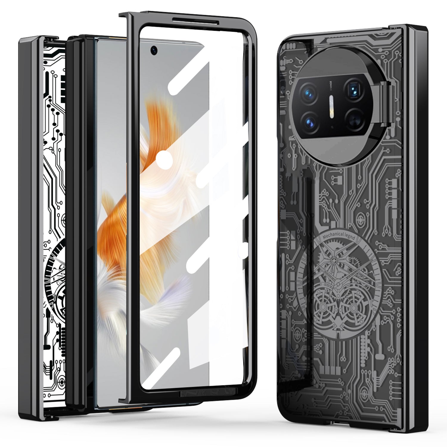 For Huawei Mate X3 5G Mechanical Legend Series Phone Case Electroplating PC Cover with Tempered Glass Film