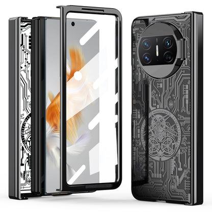 For Huawei Mate X3 5G Mechanical Legend Series Phone Case Electroplating PC Cover with Tempered Glass Film