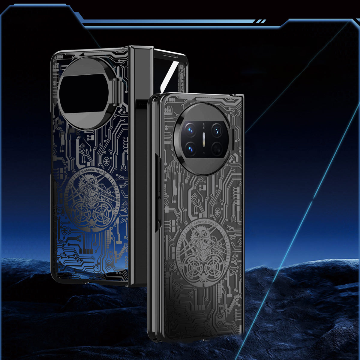 For Huawei Mate X3 5G Mechanical Legend Series Phone Case Electroplating PC Cover with Tempered Glass Film