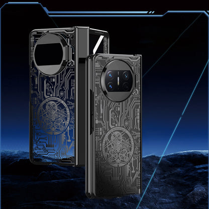 For Huawei Mate X3 5G Mechanical Legend Series Phone Case Electroplating PC Cover with Tempered Glass Film