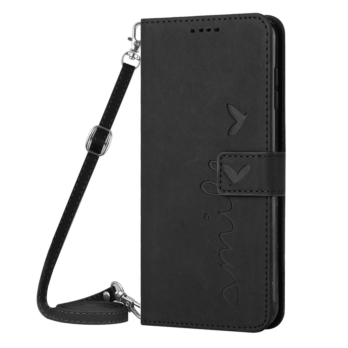 For Infinix Hot 30i Phone Cover Heart Imprint Leather Wallet Stand Phone Case with Shoulder Strap