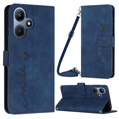 For Infinix Hot 30i Phone Cover Heart Imprint Leather Wallet Stand Phone Case with Shoulder Strap