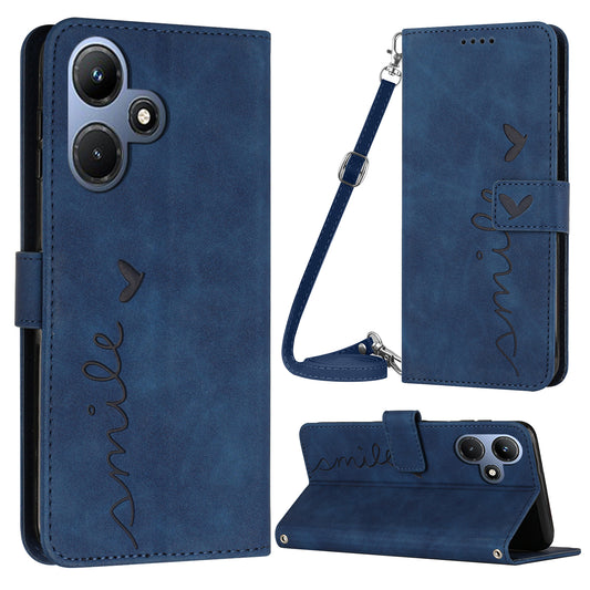 For Infinix Hot 30i Phone Cover Heart Imprint Leather Wallet Stand Phone Case with Shoulder Strap