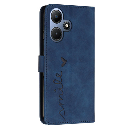 For Infinix Hot 30i Phone Cover Heart Imprint Leather Wallet Stand Phone Case with Shoulder Strap