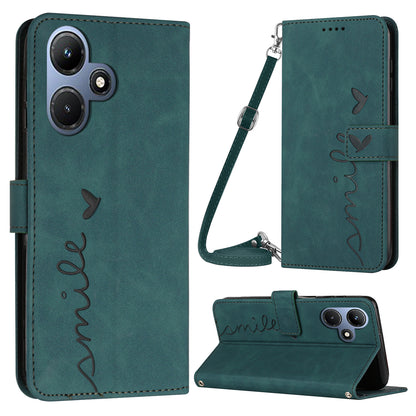 For Infinix Hot 30i Phone Cover Heart Imprint Leather Wallet Stand Phone Case with Shoulder Strap