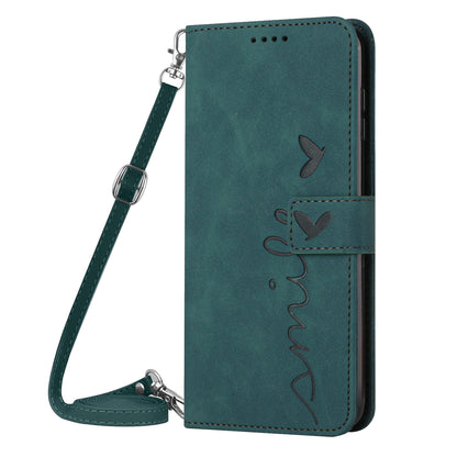 For Infinix Hot 30i Phone Cover Heart Imprint Leather Wallet Stand Phone Case with Shoulder Strap