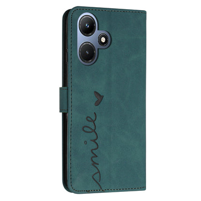 For Infinix Hot 30i Phone Cover Heart Imprint Leather Wallet Stand Phone Case with Shoulder Strap