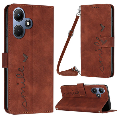 For Infinix Hot 30i Phone Cover Heart Imprint Leather Wallet Stand Phone Case with Shoulder Strap