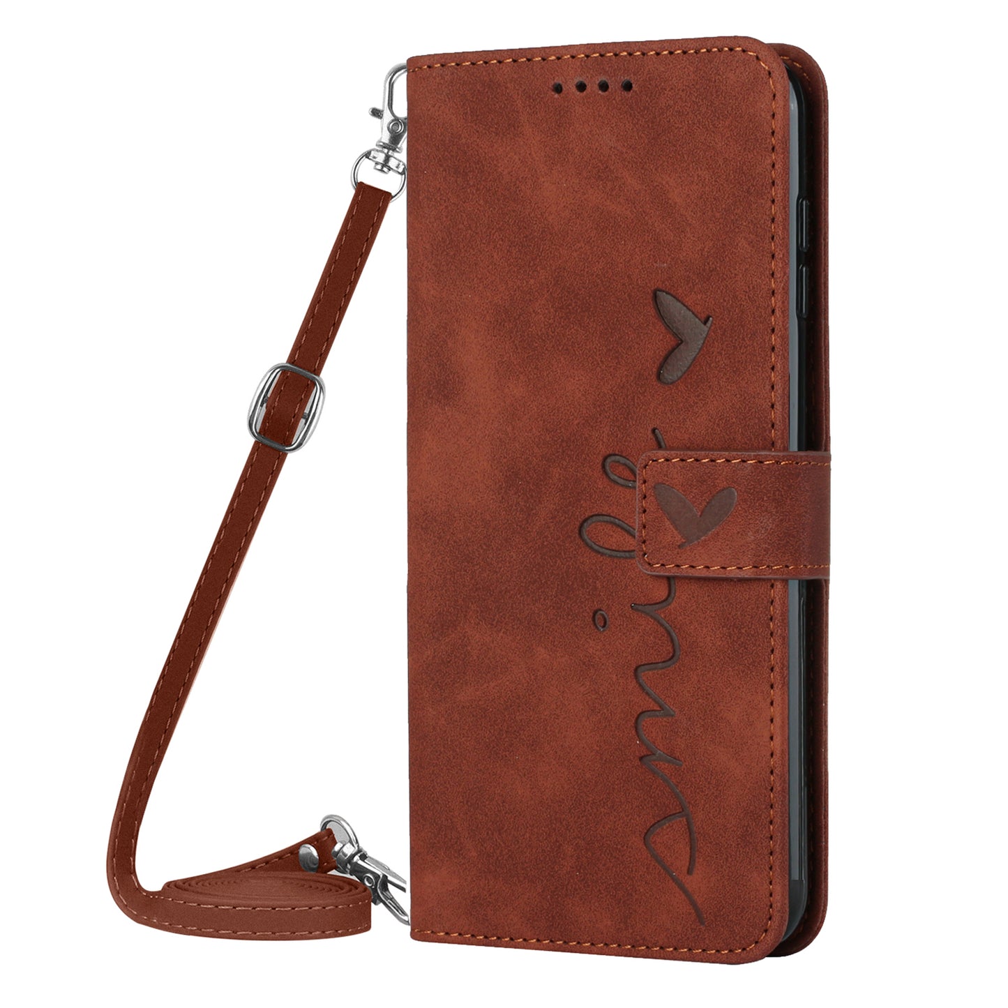 For Infinix Hot 30i Phone Cover Heart Imprint Leather Wallet Stand Phone Case with Shoulder Strap