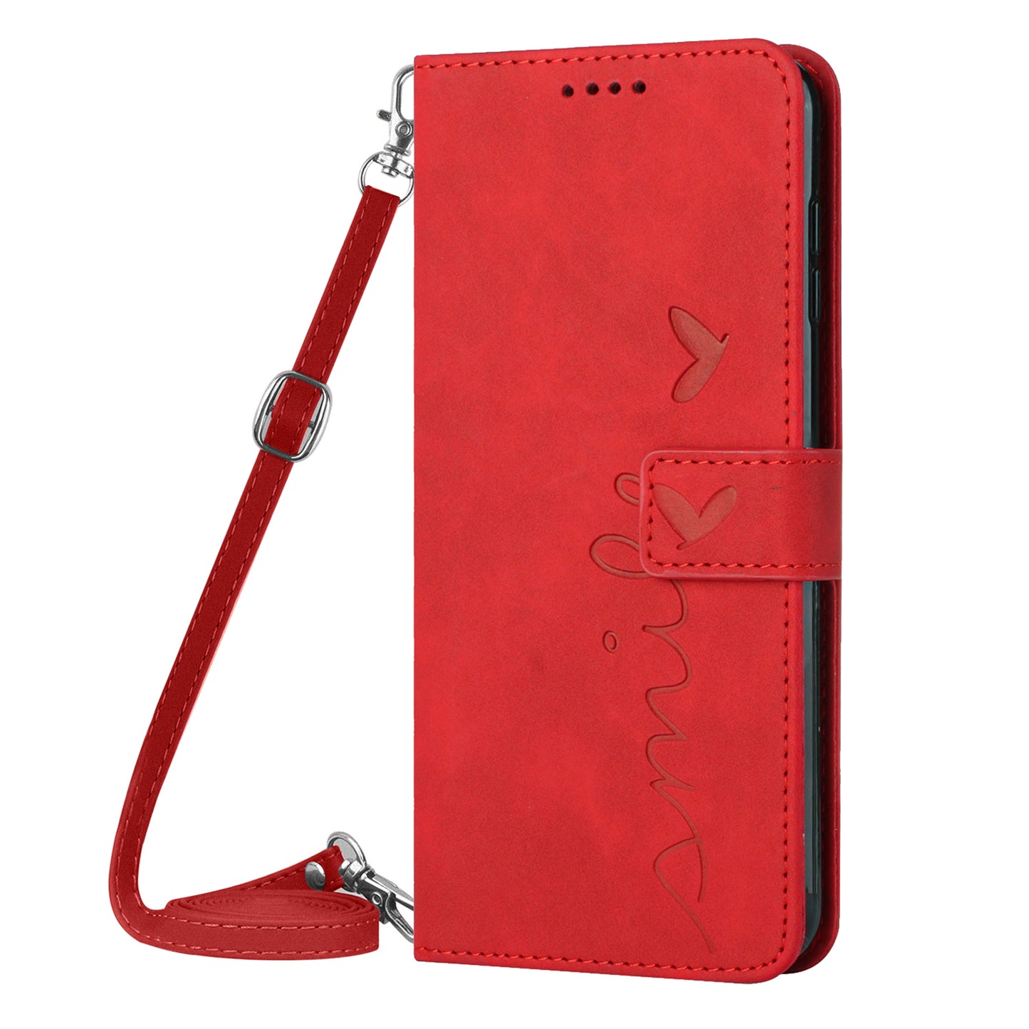 For Infinix Hot 30i Phone Cover Heart Imprint Leather Wallet Stand Phone Case with Shoulder Strap