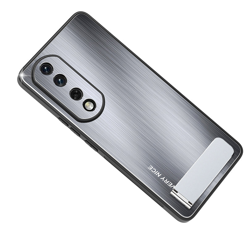For Honor 90 Pro Kickstand Phone Case Anti-Fall Aluminium Alloy Back TPU Frame Brushed Cover