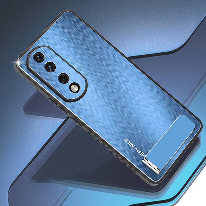 For Honor 90 Pro Kickstand Phone Case Anti-Fall Aluminium Alloy Back TPU Frame Brushed Cover