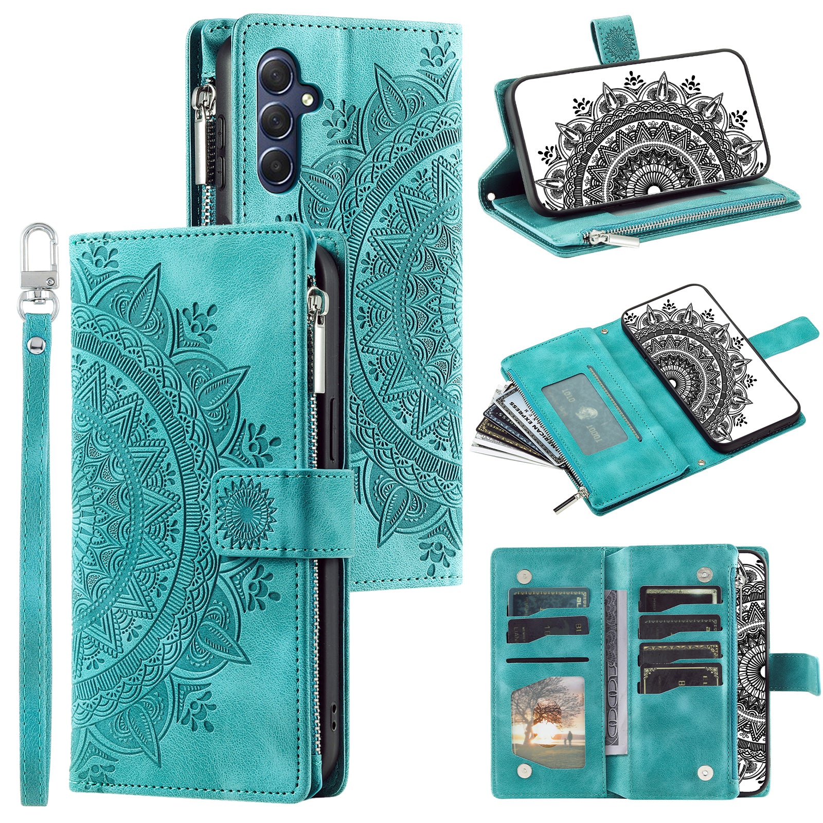 For Samsung Galaxy M54 5G / F54 5G Imprinted Phone Case Imprinted Mandala Flower Pattern PU Leather Stand Cover