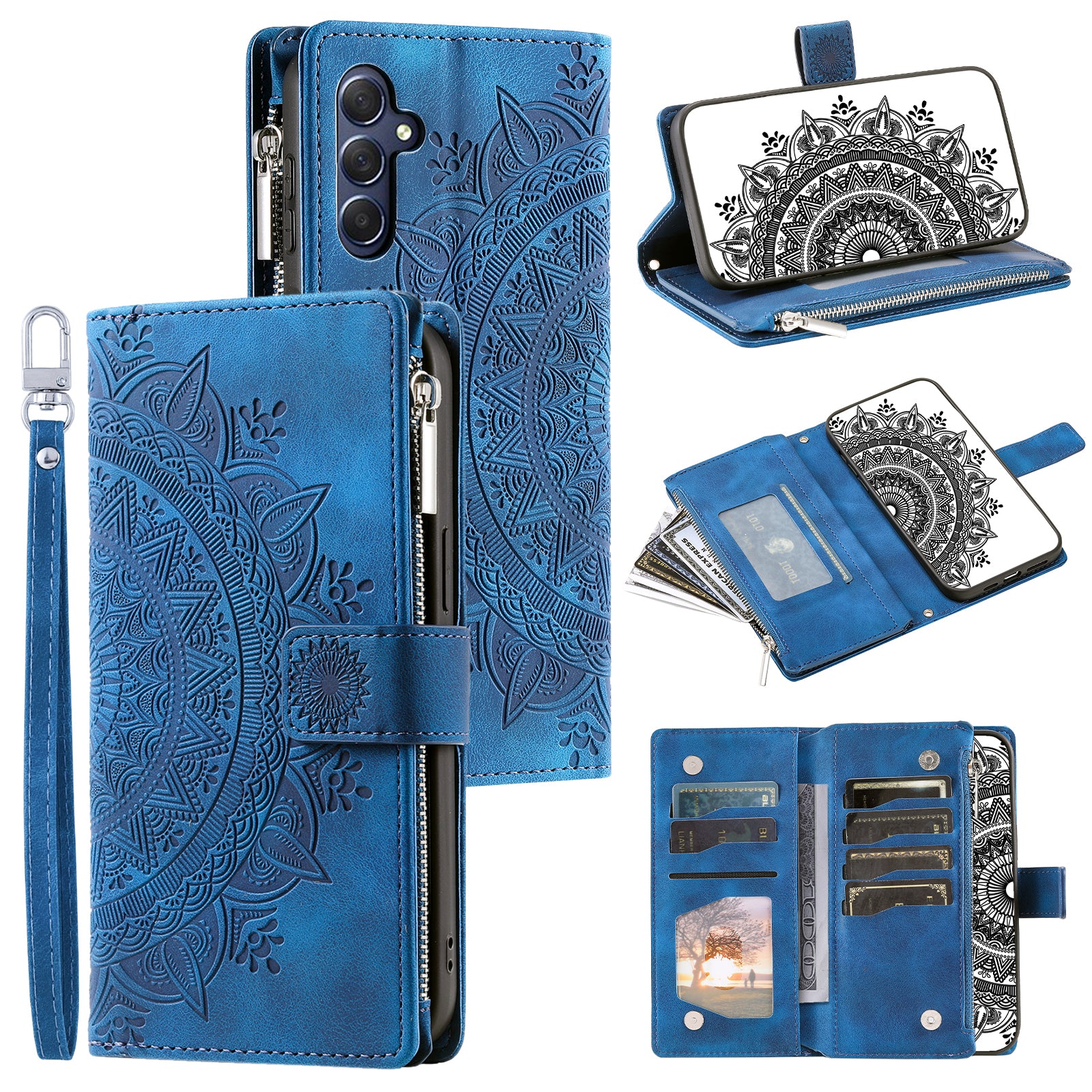 For Samsung Galaxy M54 5G / F54 5G Imprinted Phone Case Imprinted Mandala Flower Pattern PU Leather Stand Cover