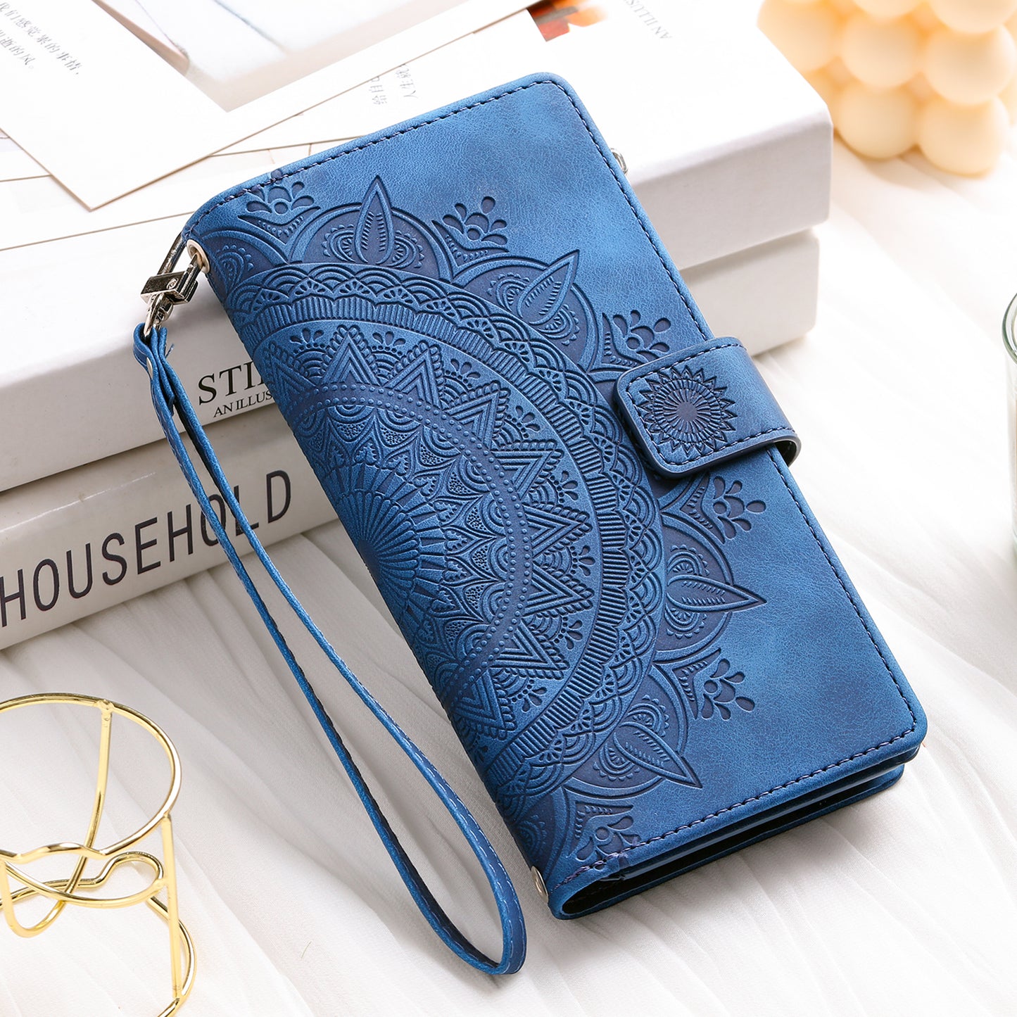 For Samsung Galaxy M54 5G / F54 5G Imprinted Phone Case Imprinted Mandala Flower Pattern PU Leather Stand Cover