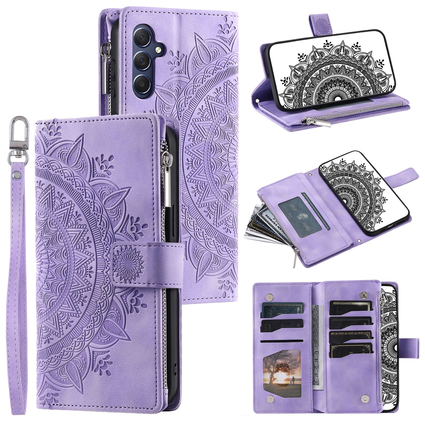 For Samsung Galaxy M54 5G / F54 5G Imprinted Phone Case Imprinted Mandala Flower Pattern PU Leather Stand Cover