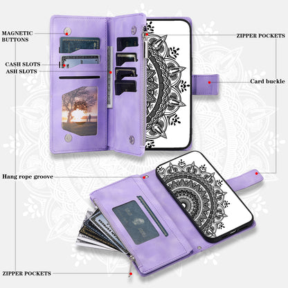 For Samsung Galaxy M54 5G / F54 5G Imprinted Phone Case Imprinted Mandala Flower Pattern PU Leather Stand Cover