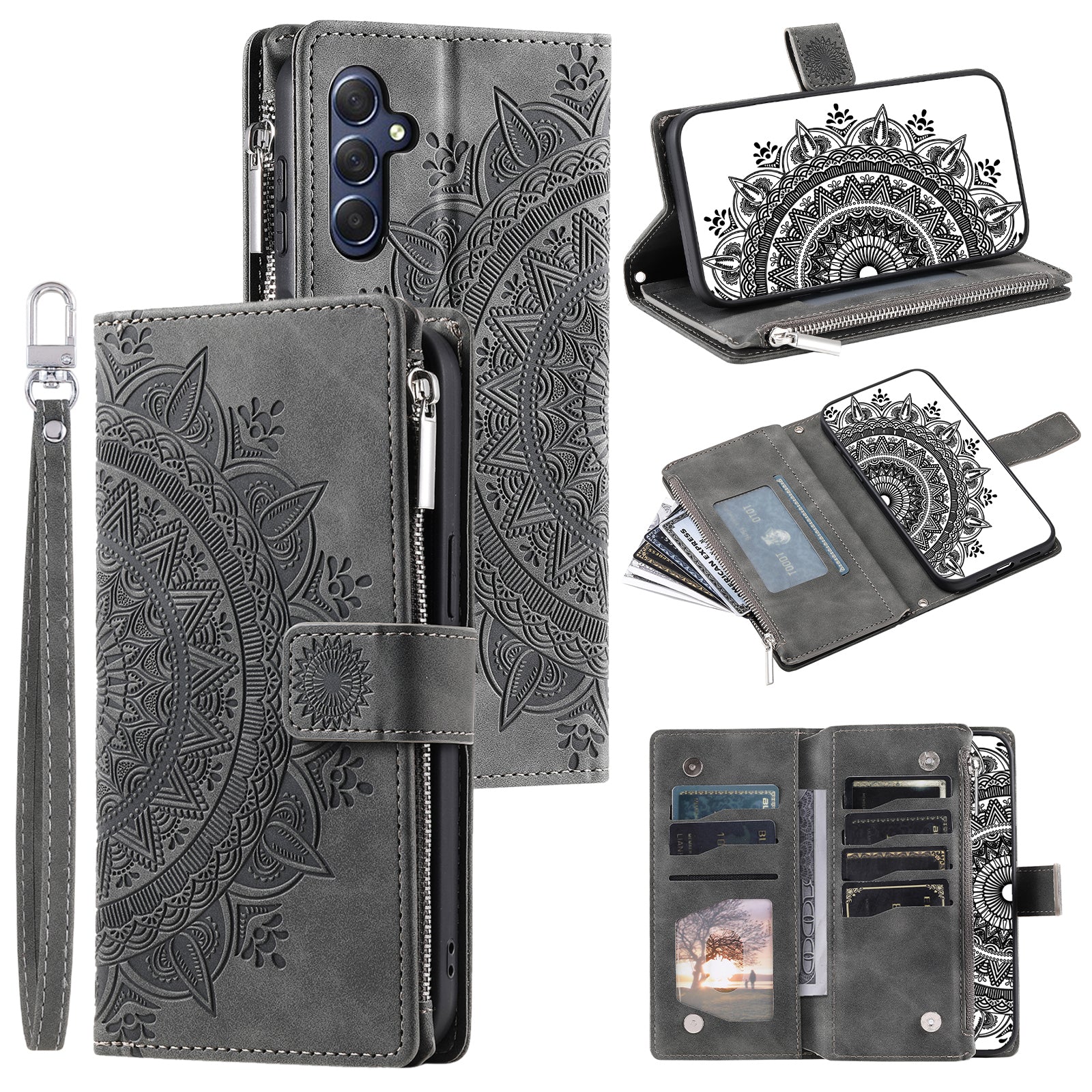 For Samsung Galaxy M54 5G / F54 5G Imprinted Phone Case Imprinted Mandala Flower Pattern PU Leather Stand Cover