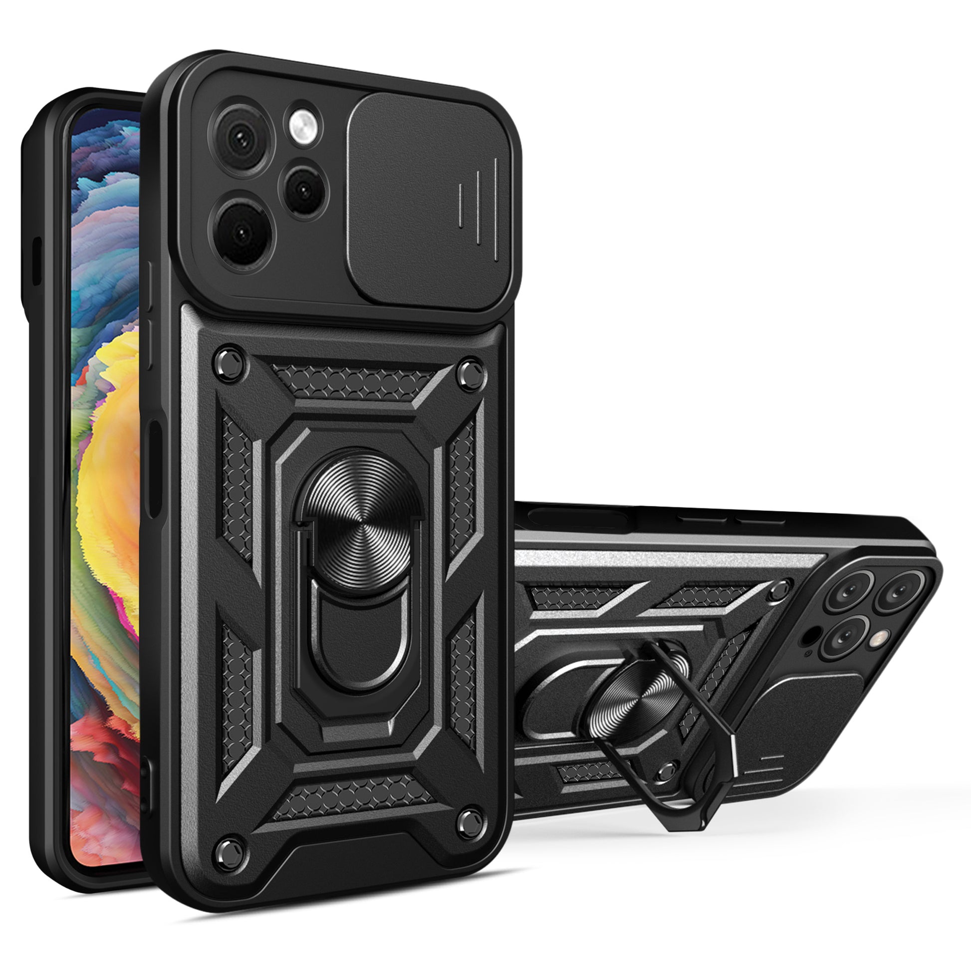 For Huawei nova Y61 4G Slide Lens Protection Phone Case PC+TPU Kickstand Cover