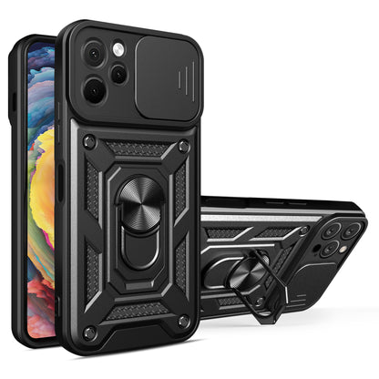 For Huawei nova Y61 4G Slide Lens Protection Phone Case PC+TPU Kickstand Cover