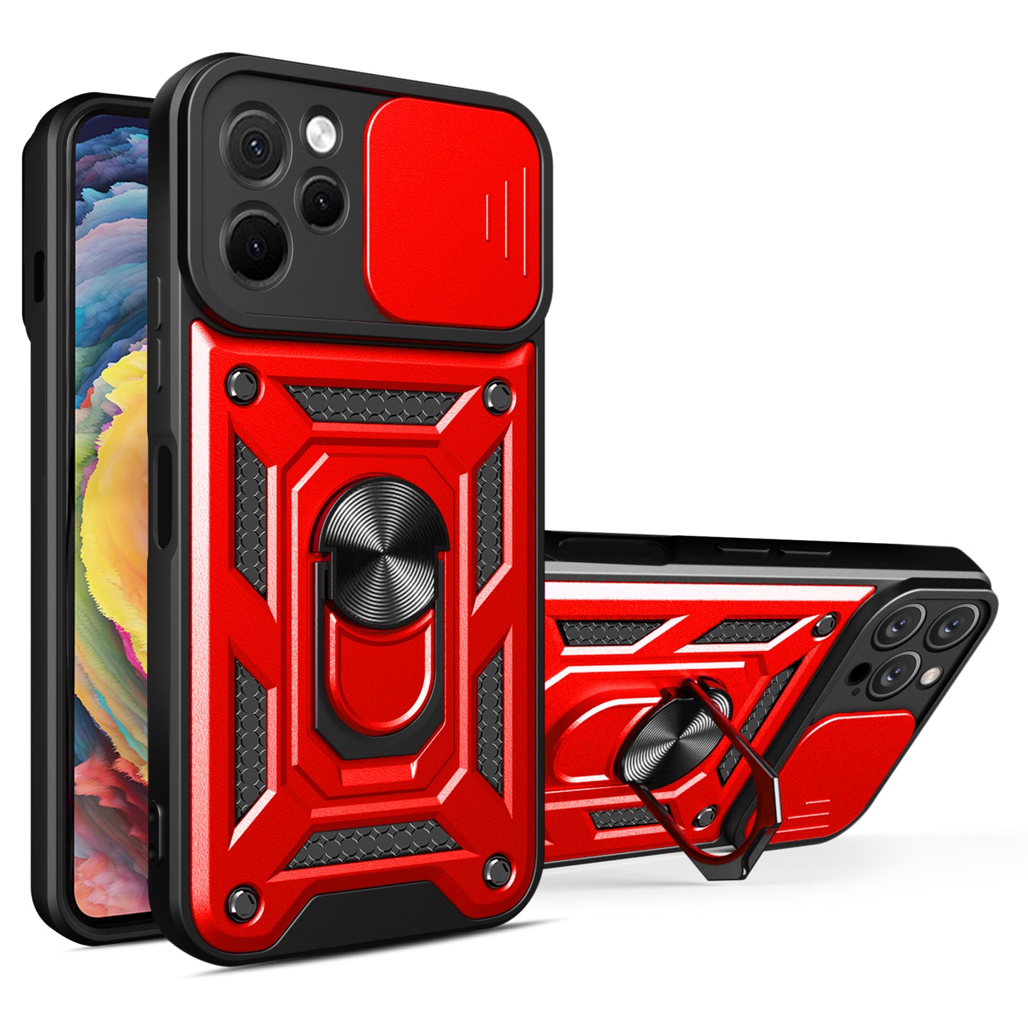 For Huawei nova Y61 4G Slide Lens Protection Phone Case PC+TPU Kickstand Cover