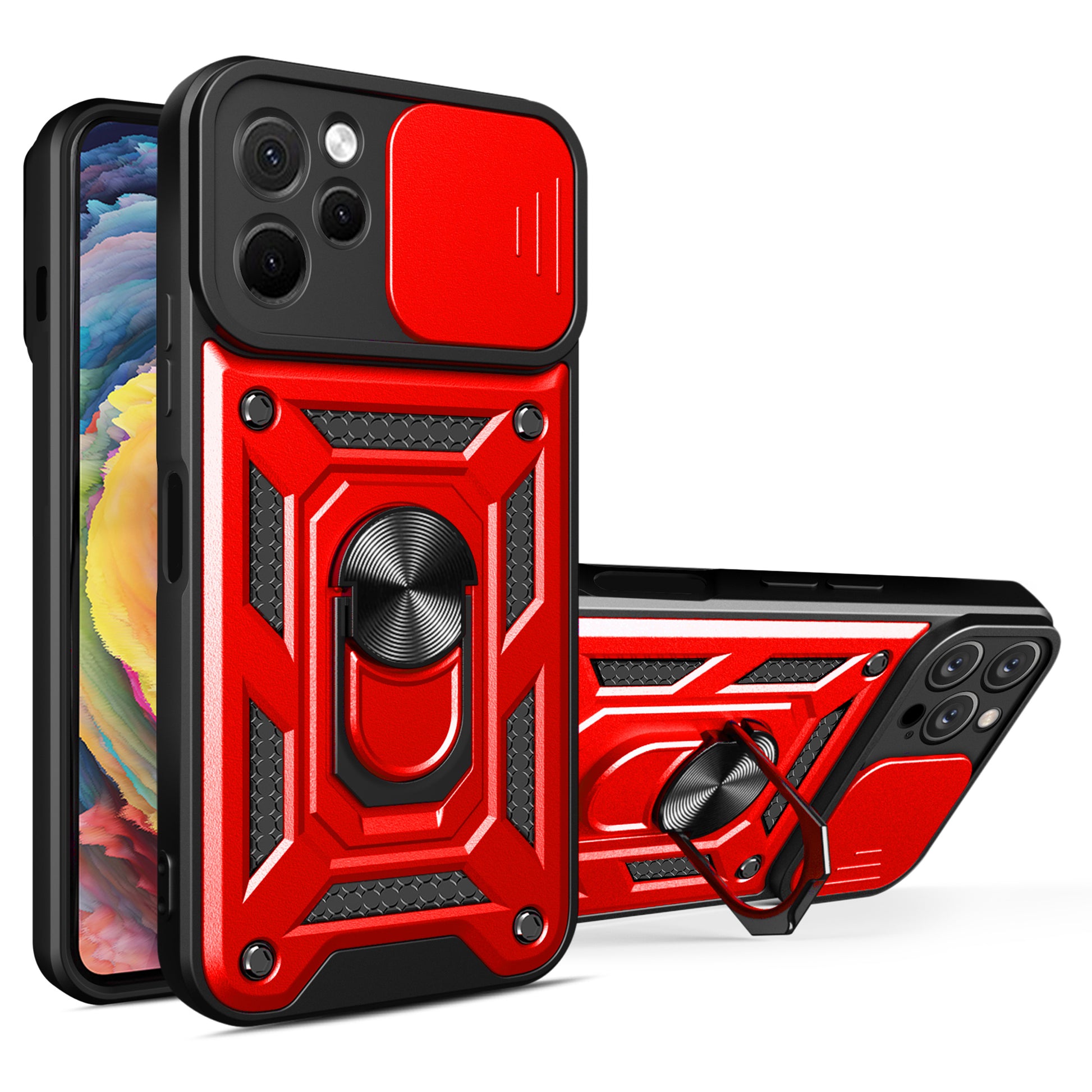 For Huawei nova Y61 4G Slide Lens Protection Phone Case PC+TPU Kickstand Cover