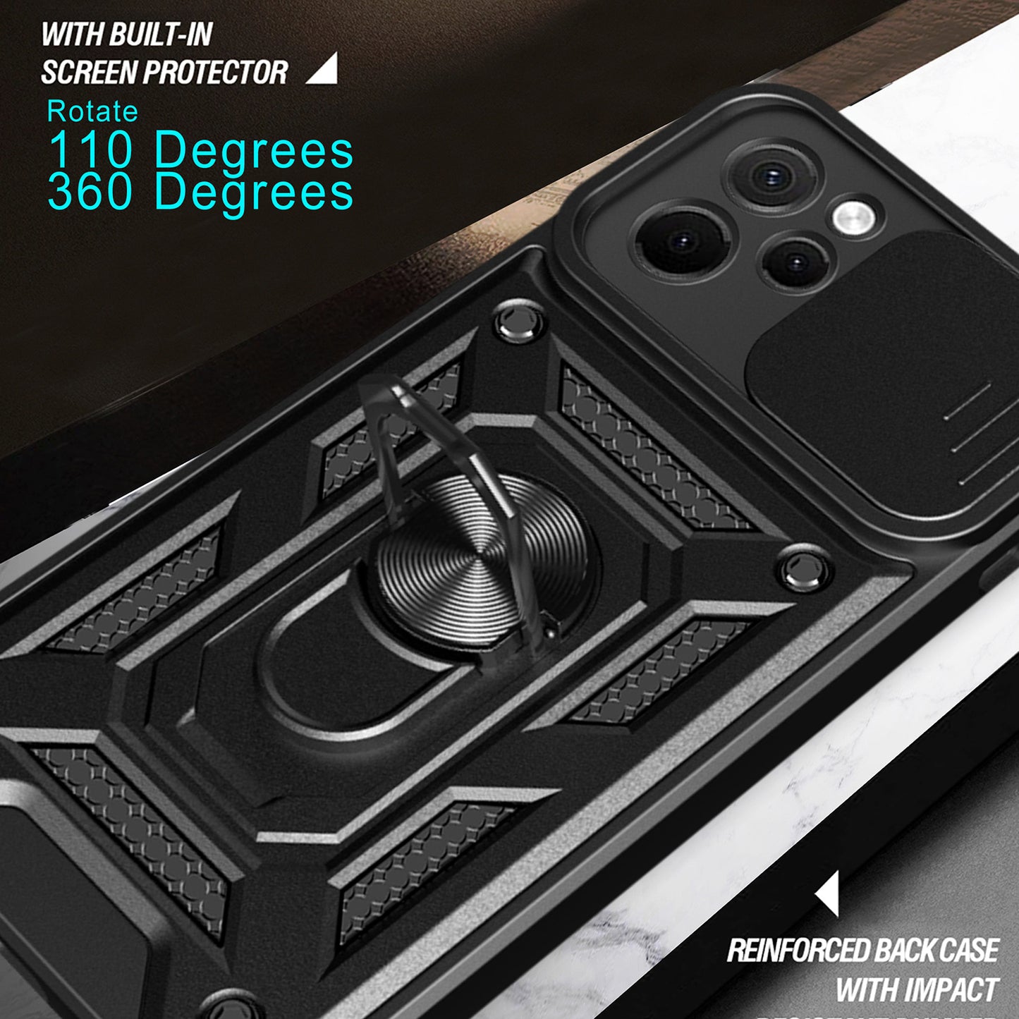 For Huawei nova Y61 4G Slide Lens Protection Phone Case PC+TPU Kickstand Cover