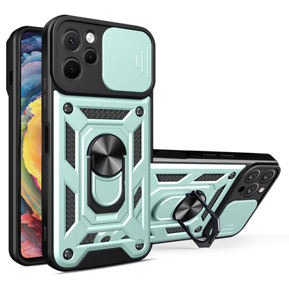 For Huawei nova Y61 4G Slide Lens Protection Phone Case PC+TPU Kickstand Cover