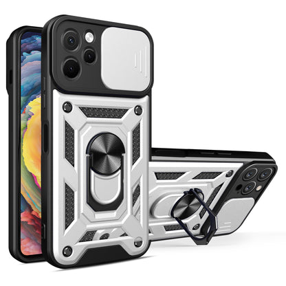For Huawei nova Y61 4G Slide Lens Protection Phone Case PC+TPU Kickstand Cover