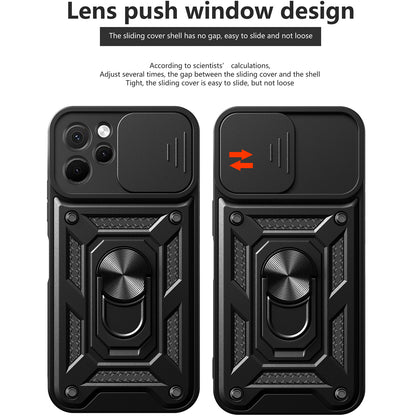 For Huawei nova Y61 4G Slide Lens Protection Phone Case PC+TPU Kickstand Cover