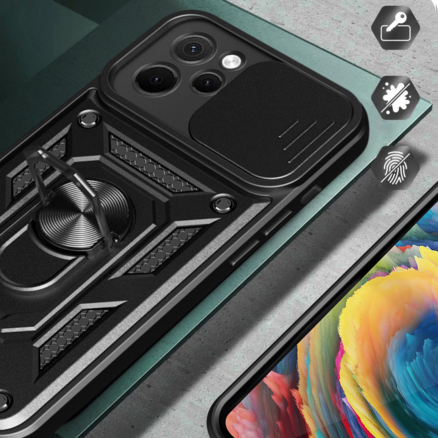 For Huawei nova Y61 4G Slide Lens Protection Phone Case PC+TPU Kickstand Cover