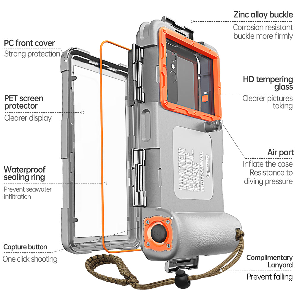 SHELLBOX 15M Underwater IPX8 Waterproof Diving Case for iPhone 14 Series / 13 Series / 12 Series Full Body Phone Shell II with Anti-lost Rope