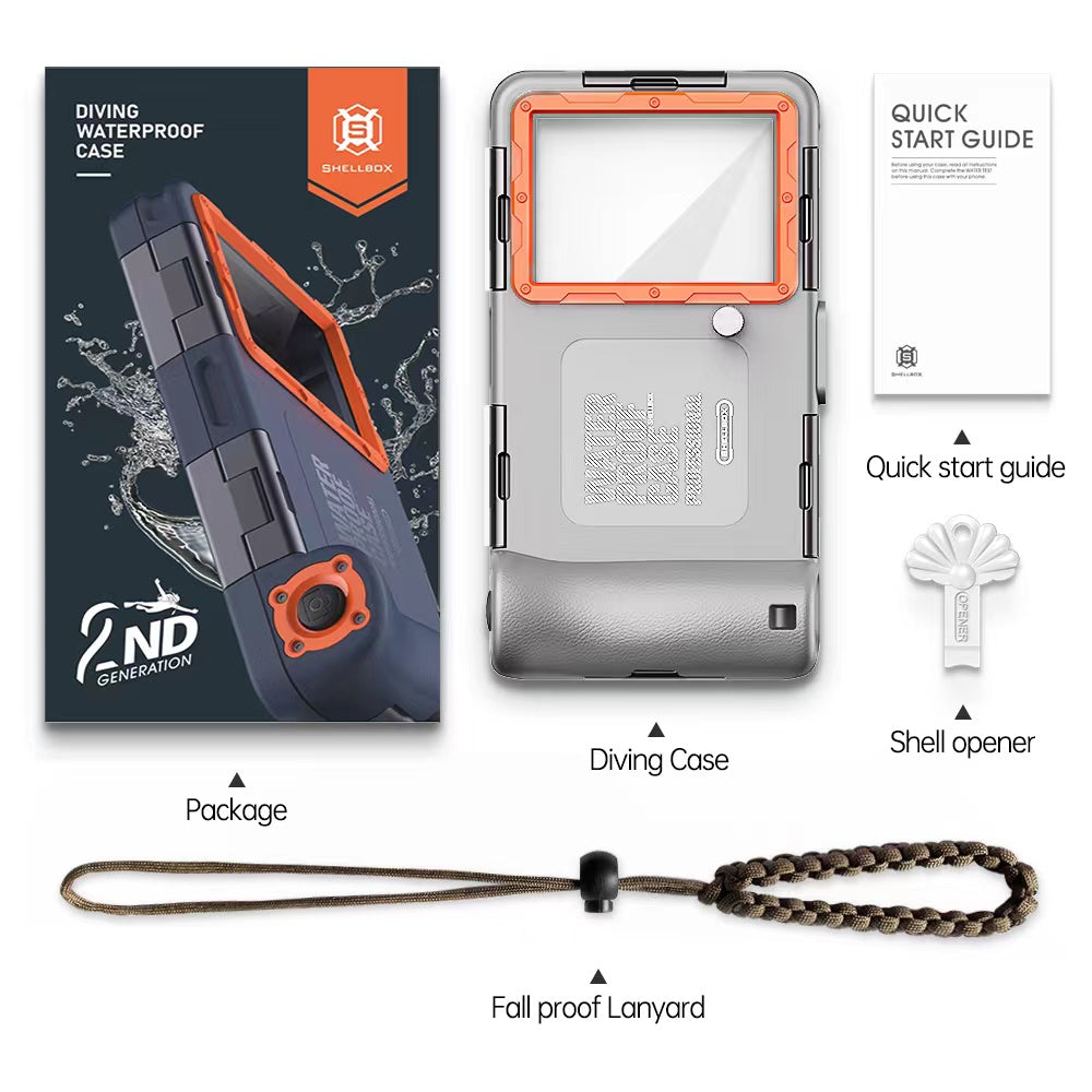 SHELLBOX 15M Underwater IPX8 Waterproof Diving Case for iPhone 14 Series / 13 Series / 12 Series Full Body Phone Shell II with Anti-lost Rope